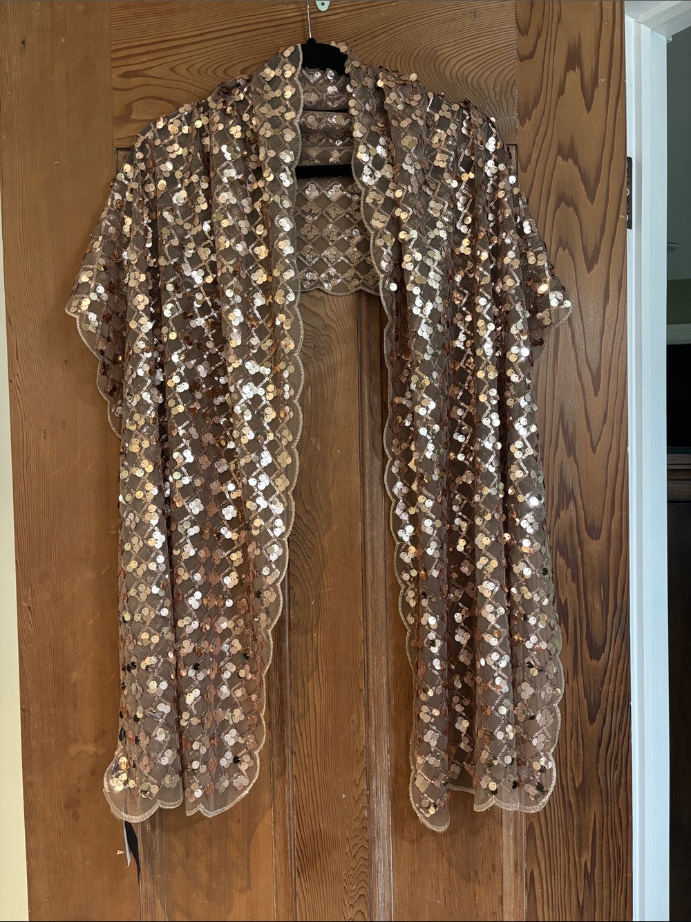 Cejon Brown with Copper Sequin Lace Scalloped Evening Wrap